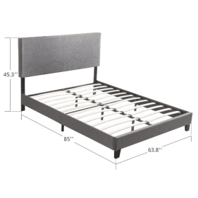 Queen-size Upholstered Platform Bed Frame Is Easy To Assemble And Grey
