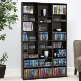 Media Shelving Unit, 6 Fixed Shelves, 18 Adjustable Shelves, Wide Base For Stability In Espresso Brown