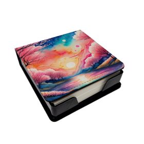 Cherry Blossom in Color PU Leather Note Paper Holder with Artist-Designed Cover, Desk Accessory, Office Gift