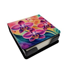 Orchids in Color PU Leather Note Paper Holder with Artist-Designed Cover, Desk Accessory, Office Gift