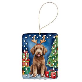 Labradoodle Christmas Reindeer Porcelain Ornament Christmas Tree Hanging Decorations for Home Christmas Holiday, Rectangle, Gift, Multicolor