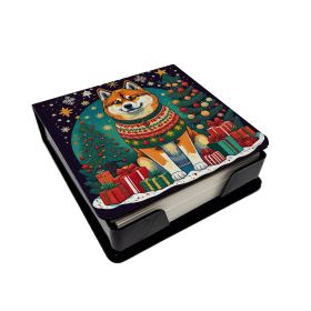 Akita Christmas PU Leather Note Paper Holder with Artist-Designed Cover, Desk Accessory, Office Gift