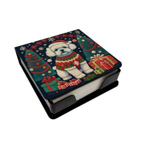 Bichon Frise Christmas PU Leather Note Paper Holder with Artist-Designed Cover, Desk Accessory, Office Gift