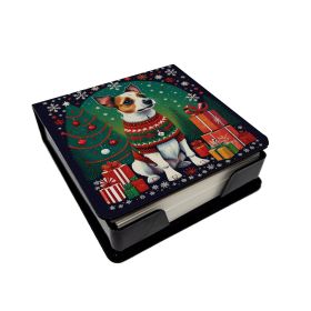 Jack Russell Terrier Christmas PU Leather Note Paper Holder with Artist-Designed Cover, Desk Accessory, Office Gift