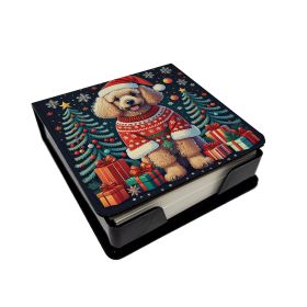 Apricot Toy Poodle Christmas PU Leather Note Paper Holder with Artist-Designed Cover, Desk Accessory, Office Gift