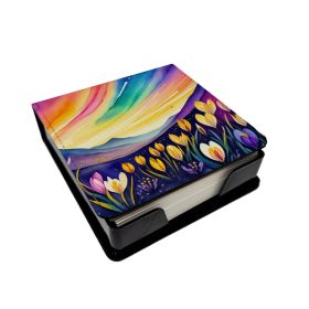 Crocus in Color PU Leather Note Paper Holder with Artist-Designed Cover, Desk Accessory, Office Gift