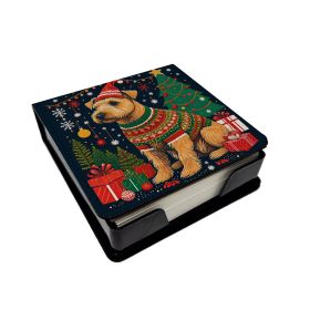 Lakeland Terrier Christmas PU Leather Note Paper Holder with Artist-Designed Cover, Desk Accessory, Office Gift