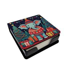 Elephant Christmas PU Leather Note Paper Holder with Artist-Designed Cover, Desk Accessory, Office Gift