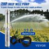 VEVOR Deep Well Submersible Pump, 2HP/1500W 230V/60Hz, 37GPM Flow 427 ft Head, with 33 ft Electric Cord