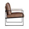 Modern Accent Chair Cushioned Seat Brown Faux Leather Upholstery Black Metal Frame 1pc Style Comfort Durability Elegance Look