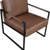 Modern Accent Chair Cushioned Seat Brown Faux Leather Upholstery Black Metal Frame 1pc Style Comfort Durability Elegance Look