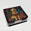 Golden Retriever Christmas PU Leather Note Paper Holder with Artist-Designed Cover, Desk Accessory, Office Gift
