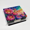 Peonies in Color PU Leather Note Paper Holder with Artist-Designed Cover, Desk Accessory, Office Gift