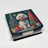 White Toy Poodle Christmas PU Leather Note Paper Holder with Artist-Designed Cover, Desk Accessory, Office Gift