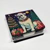 White Boxer Christmas PU Leather Note Paper Holder with Artist-Designed Cover, Desk Accessory, Office Gift