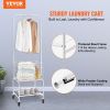 VEVOR Metal Rolling Laundry Basket with Hanging Garment Rack, Height Adjustment Laundry Hamper Cart with Basket Load and Shelf Load