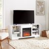 TV Stand Electric Fireplace TV Stand with Glass Shelves