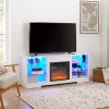 TV Stand Electric Fireplace TV Stand with Glass Shelves