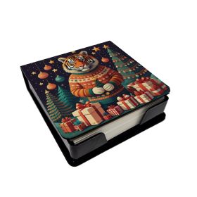 Tiger Christmas PU Leather Note Paper Holder with Artist-Designed Cover, Desk Accessory, Office Gift (Default: Default)