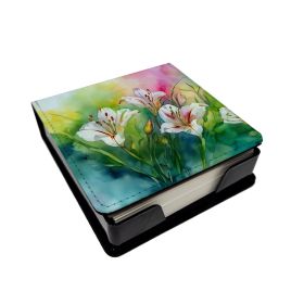 Utah Sego Lilies in Watercolor PU Leather Note Paper Holder with Artist-Designed Cover, Desk Accessory, Office Gift (Default: Default)