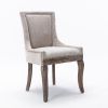 Ultra Side Dining Chair, Thickened fabric chairs with neutrally toned solid wood legs, Bronze nail head, Set of 2