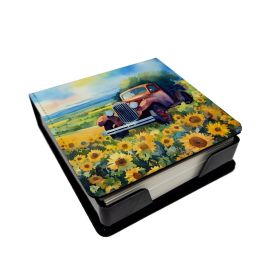 Kansas Sunflowers in Watercolor PU Leather Note Paper Holder with Artist-Designed Cover, Desk Accessory, Office Gift (Default: Default)