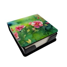 Iowa Wild Prairie Roses in Watercolor PU Leather Note Paper Holder with Artist-Designed Cover, Desk Accessory, Office Gift (Default: Default)