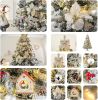6FT/7FT Artificial Falling Snow Christmas Tree White Flocking with Plastic Silver Ball Bouquet LED Light Decoration & Metal Stand for Indoor or Outdoo