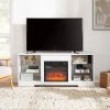 TV Stand Electric Fireplace TV Stand with Glass Shelves