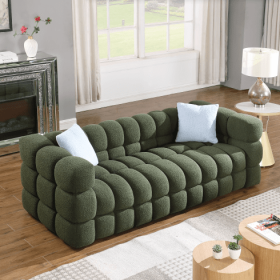 84.3 Length ,35.83 Deepth ,human Body Structure For USA People, Marshmallow Sofa,boucle Sofa ,White Color,3 Seater (Color: Green)